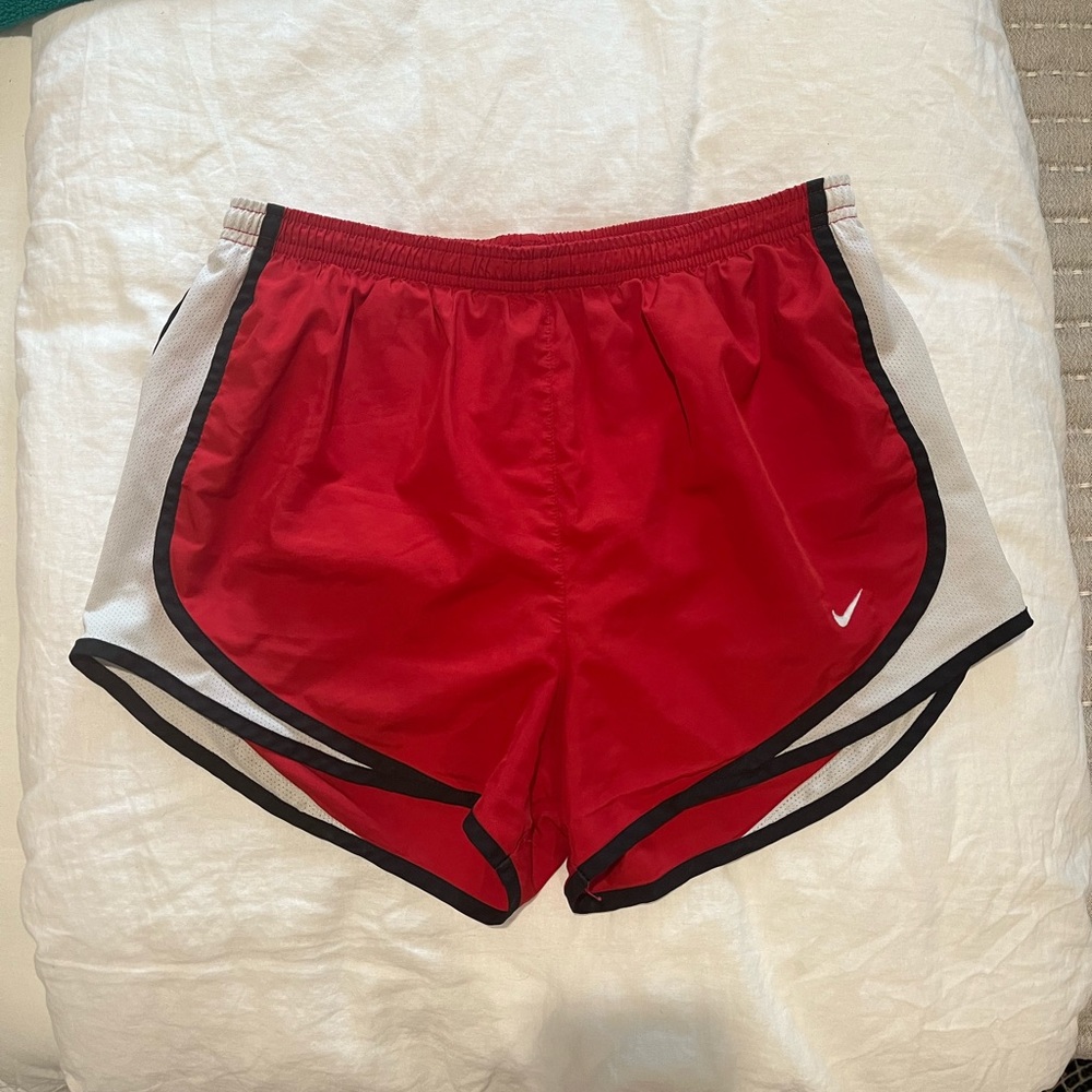 Womens Tempo Running Shorts | red black and white, size small